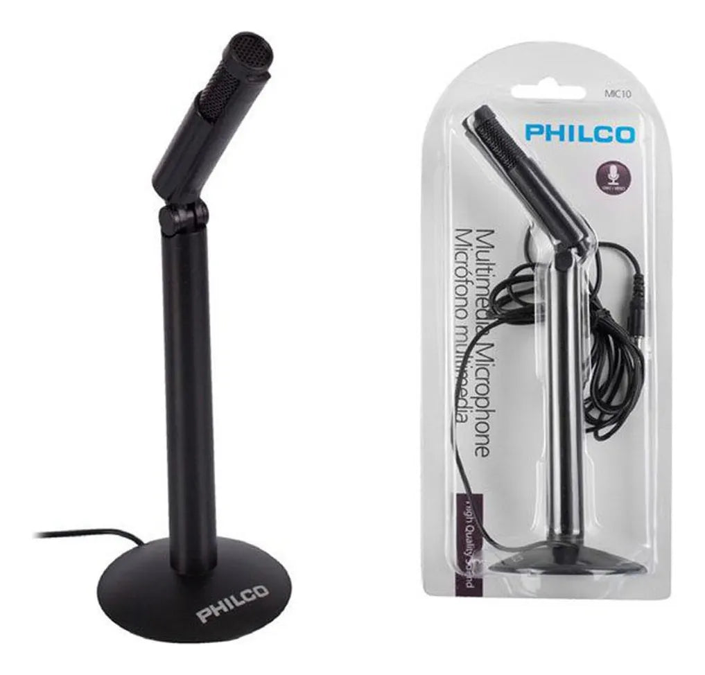 Micrófono Philco MIC-10 para PC - Conexión 3.5mm, Negro, Ideal para Videollamadas y Grabación de Voz