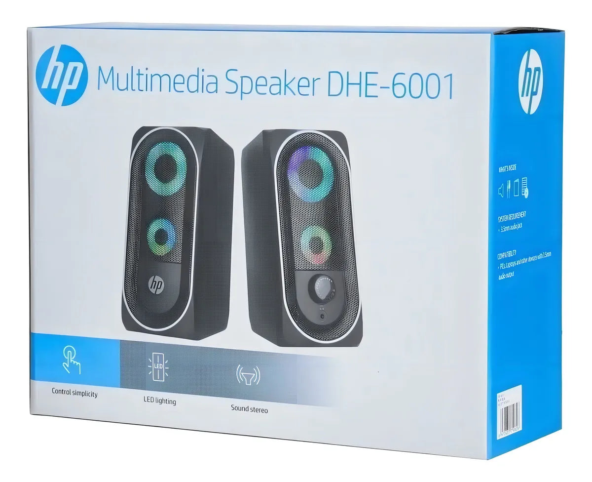 Parlante Pc Gamer HP DHE-6001 RGB - Control Táctil - Luz LED - Sonido Estéreo - Negro