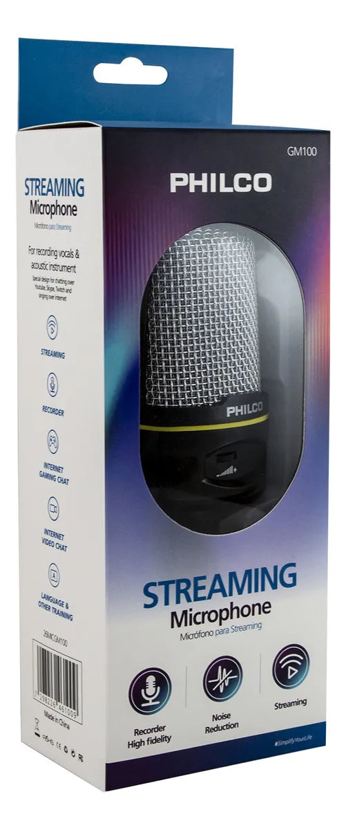Micrófono para Pc Streaming Philco GM100 con Reducción de Ruido - Conexión 3.5mm para PC y Smartphone