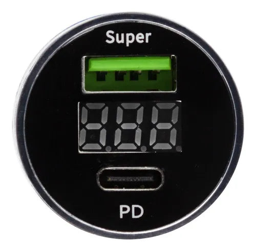 Cargador Celular para Auto Philco QC 3.0 + USB-C PD 30W con Pantalla LED - Carga Rápida Dual