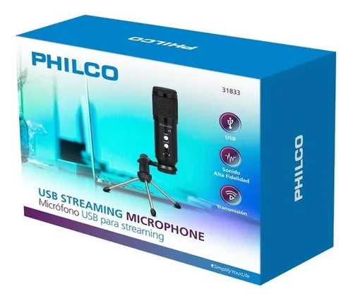 Kit Micrófono Pc USB Condensador Philco con Soporte y Filtro Anti-pop