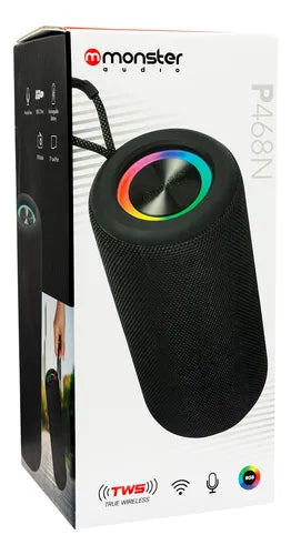 Parlante Bluetooth Monster P468 con Luces LED Negro Sonido 10W, TWS y Radio FM Batería 1200mAh