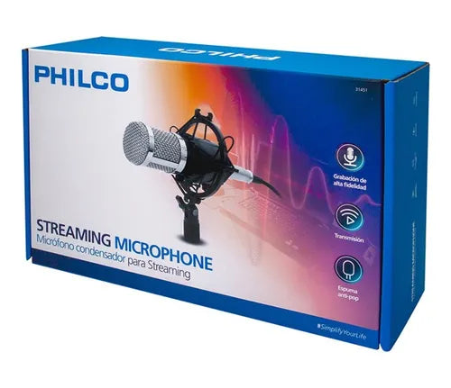 Micrófono Condensador Philco para Streaming con Soporte Anti-pop