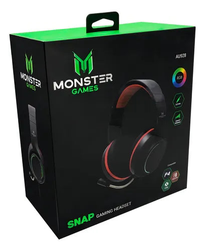 Audífonos PC Gamer Monster Snap AU928 50mm RGB Micrófono Omnidireccional Conexión Dual 3.5mm + USB