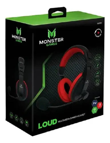 Audífonos Pc Y Consola Gamer Monster Games Loud 550 Color Rojo Multiplataforma Sonido Surround Micrófono Omnidireccional