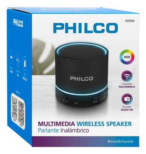 Parlante Portátil Philco P295 - Bluetooth, Radio FM, 3W de Potencia, Entrada Micro SD y AUX, Negro