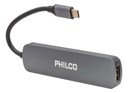 Hub USB-C 6 en 1 Philco Puerto HDMI 4K 3 USB 3.0 Lector de Tarjetas SD/Micro SD Gris