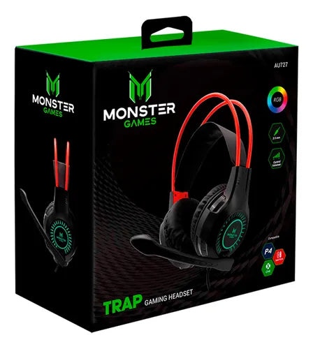 Audífonos PC Gamer Monster Trap RGB Altavoces 50mm Micrófono Omnidireccional Multiplataforma