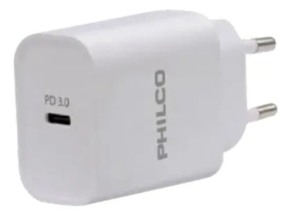 Cargador Celular de Pared Philco QC 3.0 20W - Puerto USB-C Carga Rápida Inteligente - Blanco