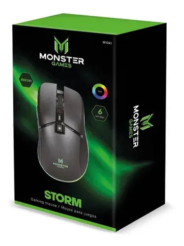 Mouse Gamer Monster Storm RGB 8000 DPI 6 Botones Cable Trenzado Iluminación Ajustable