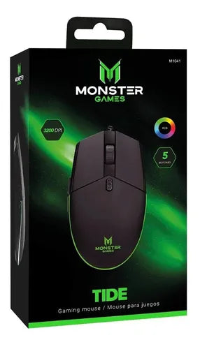 Mouse Gamer Monster Tide 3200 DPI 5 Botones 7 Colores RGB Cable 1.5m