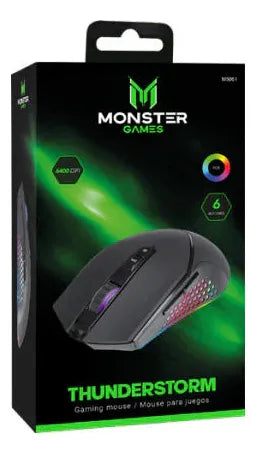 Mouse Gamer Thunderstorm Monster RGB 6400 DPI 6 Botones Cable Trenzado 1.6m Iluminación Ajustable