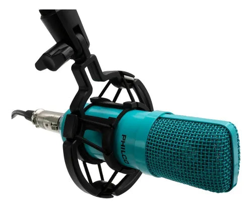 Kit Micrófono Pc Condensador USB Philco Azul Profesional - Estudio Grabación y Streaming