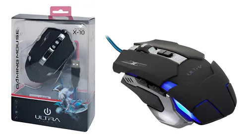Mouse Gamer X10 Ultra Technology - Sensor 3 Niveles DPI (800-1800), 6 Botones Programables, Iluminación LED Completa, Diseño Ergonómico - Color Negro