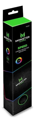 MousePad Gamer Monster PA351 Speed 35x25cm Iluminación RGB 3 Modos Base Antideslizante Conexión Micro-USB