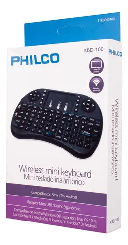 Teclado Inalámbrico Philco con Touchpad para Smart TV - Mini Teclado Multifunción, Español, Negro,