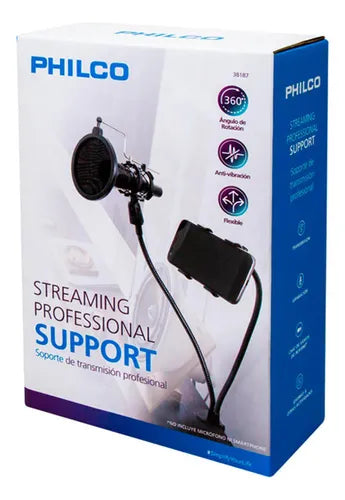 Soporte Celular Profesional Philco para Micrófono y Celular Streaming Negro