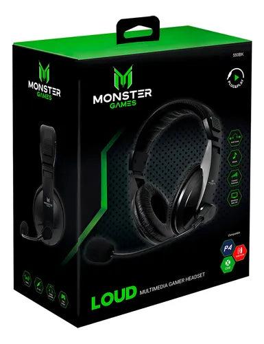 Audífonos Pc Y Consola Gamer Monster Games Loud Diáfragma 40mm Micrófono Omnidireccional Compatibilidad Universal | Color Negro