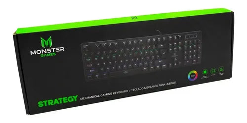 Teclado Mecánico Gamer Monster Strategy RGB 104 Teclas Español 9 Modos de Iluminación 26 Teclas Anti-Ghosting