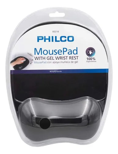 MousePad Philco con Apoyamuñecas de Gel - Negro Ergonómica y Antideslizante Base Rígida para Mayor Precisión