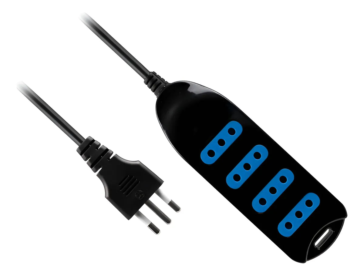 Alargador Philco 4 Tomas - Cable Extensión 5 Metros Negro - Máxima Seguridad 1500W - Hogar/Oficina