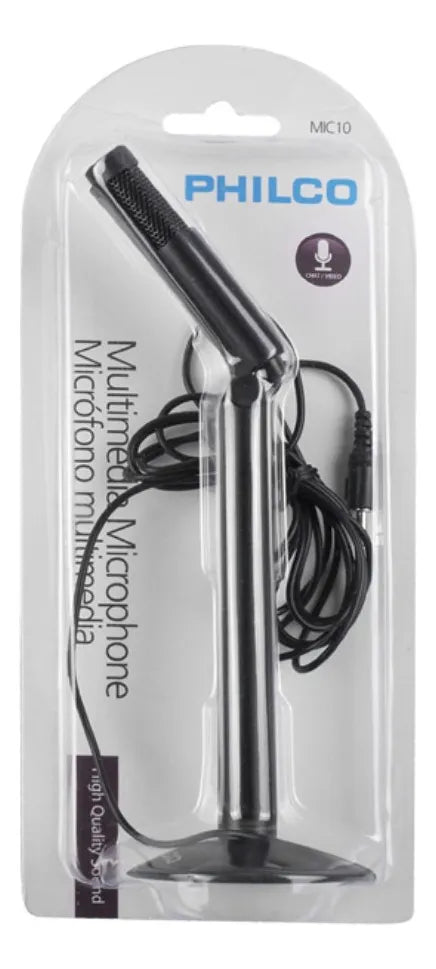 Micrófono Philco MIC-10 para PC - Conexión 3.5mm, Negro, Ideal para Videollamadas y Grabación de Voz