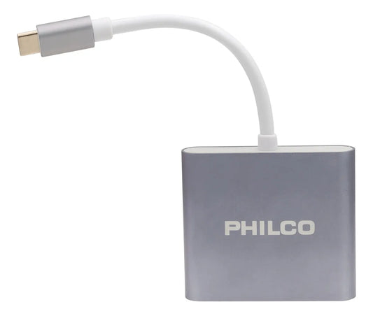 Hub USB-C 3 en 1 Philco - 4K HDMI, USB 3.0, Tipo C, Aluminum, Gris
