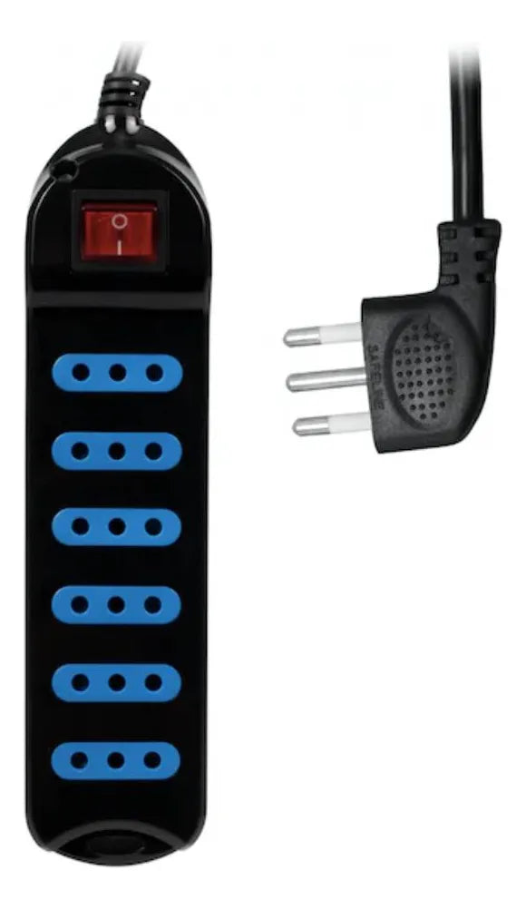 Alargador con Interruptor Philco 6 Tomas - 5 Metros - Negro - Máximo 2500W