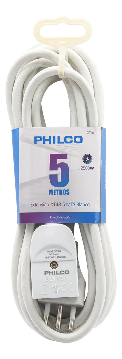 Alargador Eléctrico Philco 5 Metros - 2500W Máximo  1 Toma Color Blanco