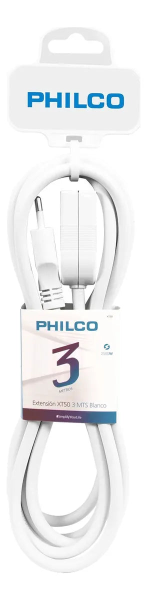 Alargador Eléctrico Philco 3 Metros - 2500W Máximo  Blanco 1 toma