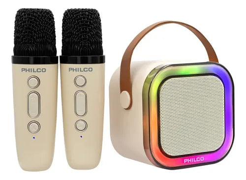Parlante Karaoke Philco 731W TWS - 2 Micrófonos Inalámbricos, Luces RGB, Bluetooth 5.1, Radio FM, Puerto USB-C