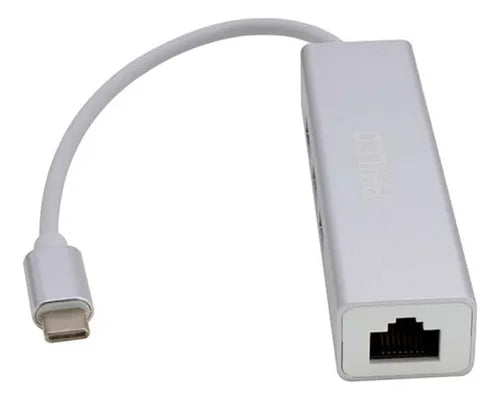 Hub USB-C Philco 4 en 1 - 3 Puertos USB 3.0, Ethernet Gigabit, OTG, Compatible con Mac/PC, Gris