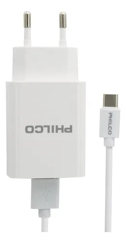 Cargador Celular  Rápido Philco QC619 18W con Cable USB-C Incluido - Tecnología Qualcomm Quick Charge 3.0 - Blanco