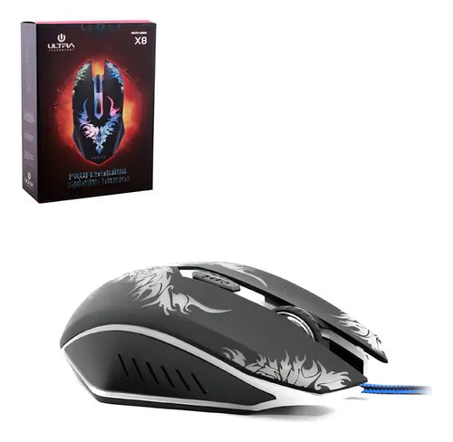 Mouse Gamer Ultra X8 - Sensor 2400 DPI Iluminado , 6 Botones Programables, Diseño Ergonómico para Gaming - Color Negro