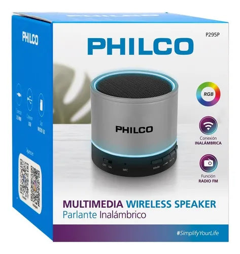 Parlante Portátil Philco P295 Plata - Bluetooth, Radio FM, 3W de Potencia, USB, Micro SD, Batería Recargable