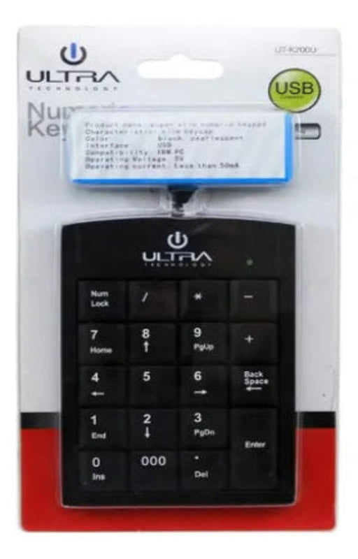 Teclado Numérico K200 USB - Diseño Ultra Delgado con Cable Retráctil Compatible con Windows y Mac - Color Negro