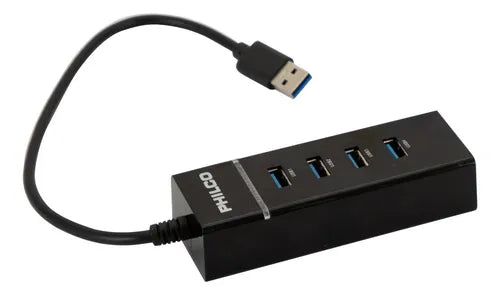 Hub USB 3.0 Philco HB30N - 4 Puertos con Iluminación LED, Transferencia 5Gbps, Negro