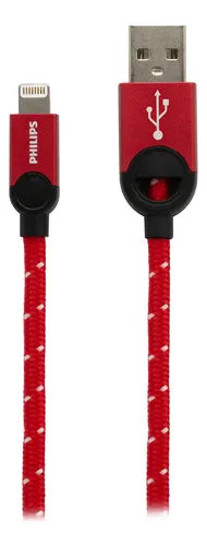 Cable Celular Lightning Trenzado Philips DLC2608N/97 - 1.2 Metros - Rojo - Carga y Sincronización