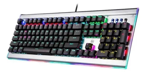 Teclado Pc Mecánico Gamer HP GK520 RGB - Switch Blue Antighosting, Panel Metálico, 104 Teclas Retroiluminadas - Color Negro