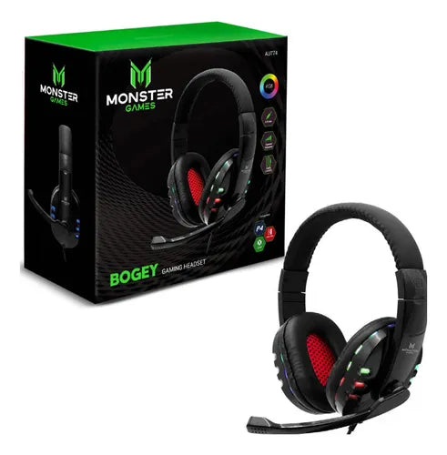 Audífonos PC Gamer Monster Bogey RGB 40mm  Multiplataforma Negro