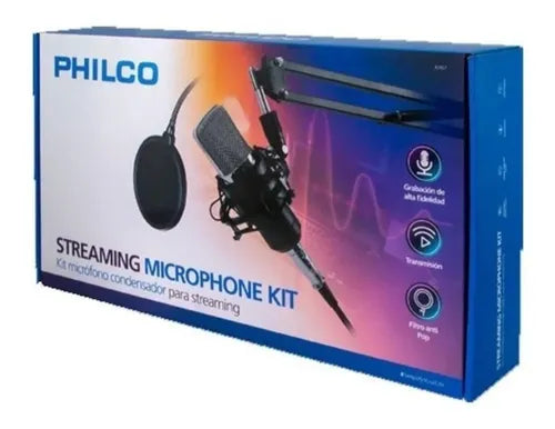 Kit Micrófono Pc Condensador USB Philco para Streaming Profesional - Incluye Brazo Articulado y Filtro
