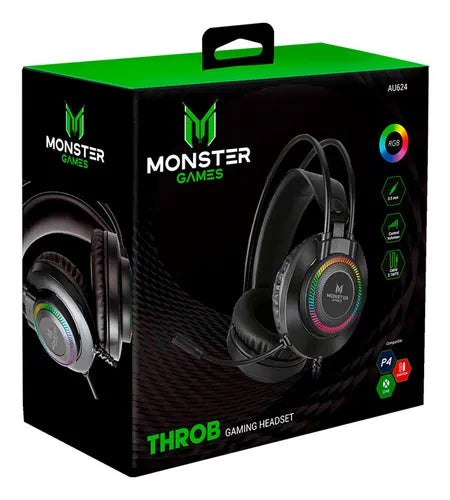 Audífonos PC Gamer Monster Throb RGB Altavoces 50mm Iluminación LED Jack+USB  Micrófono Omnidireccional | Multiplataforma