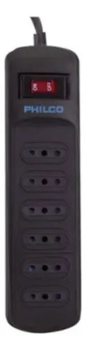 Alargador Philco con Protector de Sobretensión - 6 Tomas, 918 Joules, Cable 1.5m, 2200W Máximo