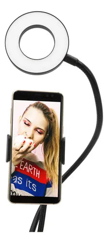 Soporte Celular con Aro de Luz Philco para Smartphone - Clip Adjustable y Brazos Flexibles - Negro