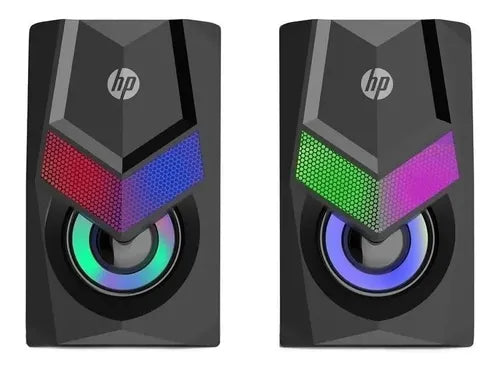 Parlante Pc Gamer HP DHE-6000 RGB para PC - Luz LED con Control Táctil - Sonido Estéreo 3W+3W - Color Negro