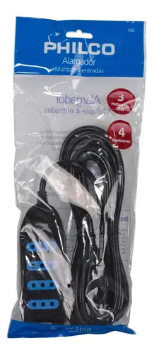 Alargador Philco 430N 4 Tomas - Cable 3 Metros - 1500W Máximo - Color Negro