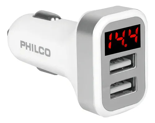 Cargador Celular para Auto Philco Doble USB 3.1A con Pantalla LED - Carga Rápida Adaptativa