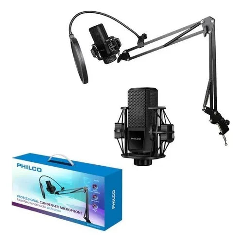 Kit Micrófono Pc Streaming Philco Kit70 Profesional - Micrófono Condensador Omnidireccional con Brazo