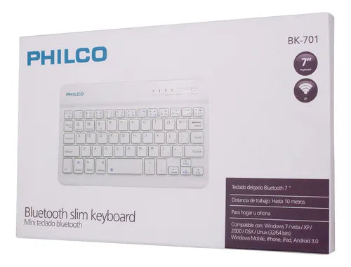 Teclado Mini Bluetooth Philco BK-701 de 7 Pulgadas  Blanco