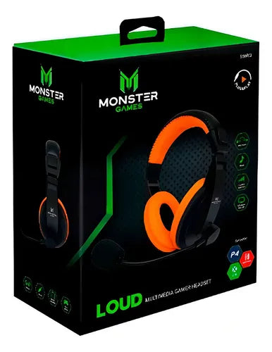 Audífonos Pc Y Consola  Gamer Monster Games Loud 550 Color Naranjo Multiplataforma Sonido Surround Micrófono Omnidireccional